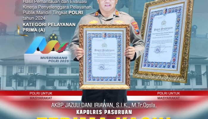 Ajang Bergengsi, Kapolres Pasuruan Raih Penghargaan Di bidang Pelayanan Prima Ajang Musrenbang Polri Tahun 2025