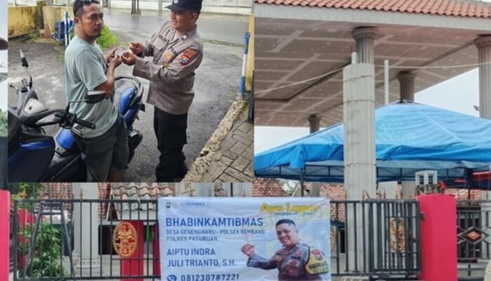 Polsek Rembang Luncurkan Inovasi Layanan Cepat. “Bhabinkamtibmas Geneng Waru” Bagikan Kartu Nama dan Pasang Banner Pelaporan di Titik Rawan
